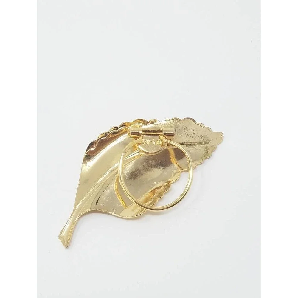 Vtg 80's‎ Jeri-Lou scarf clip gold tone leaf preppy cocktail derby old money